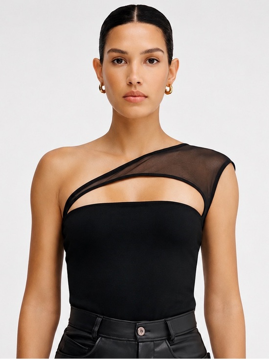 Tops - Marcella NYC Parker European Ponte & Luxe Mesh One-Shoulder Top Size Small